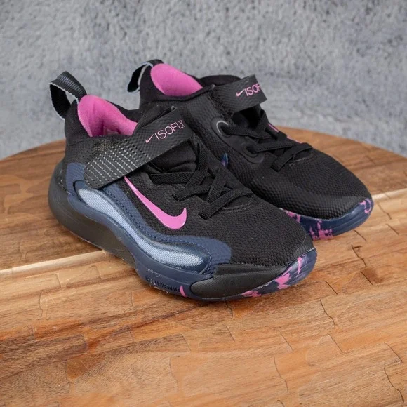 Nike IsoFly Kids Basketball Shoes Sneakers Size 9C Black Blue Pink FQ7670-003 - Picture 2 of 7